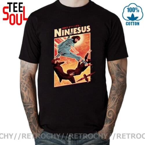 Retrochy Ninjesus Funny Character T-shirt Men 3D Tops Ninja Tee Shirts Jesus Black T Shirt Summer Cotton Clothing Kung Fu Tshirt