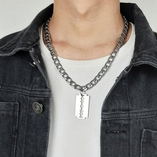 Rock Punk Chunky Heavy Blade Pendant Necklaces for Men Never Fade Stainless Steel Solid Metal Curban Chain Retro Gothic Jewelry
