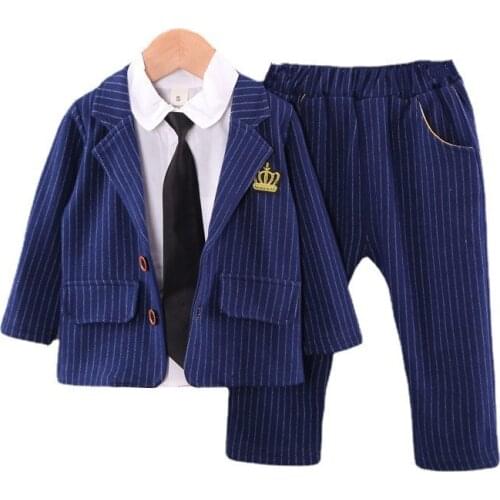 Children Spring Autumn Clothes Fashion Kids Boys Suit Tie Shirt Pants 3Pcs/sets Baby Infant Clothing Toddler Striped Tracksuits