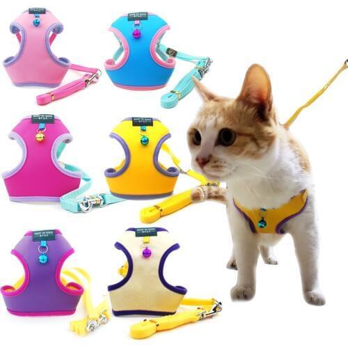 Pet Cat Harness Vest Leash Pet Adjustable Harness with Bell Walking Leash for Kitten Puppy Small Medium Dog Imitated Leather