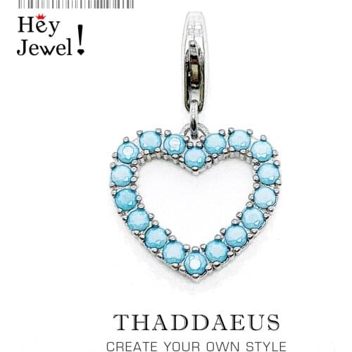 Blue Stone Heart Charm Europe Style Club Good Jewelry Europe Trendy Gift In 925 Sterling Silver Fit Bag Bracelet Super Deals