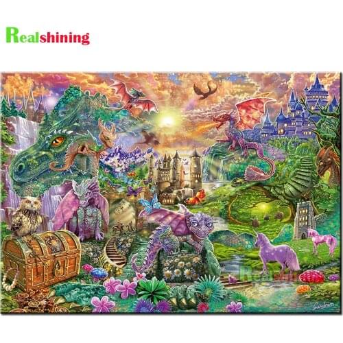Fantasy Dinosaurs Palaces,3d Crystal Diamond 5d diy diamond painting Puzzle embroidery full square round diamond mosaic,N2289