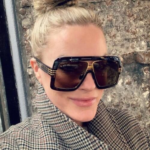 Flat Top Chunky big frame sunglasses women Double Bar fashion style grey lens sunglasses for men