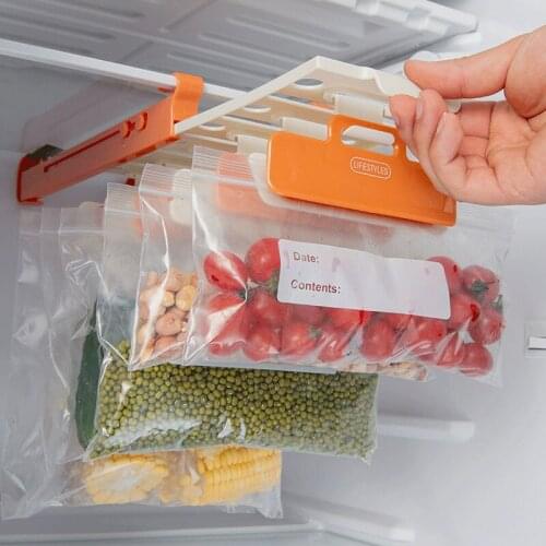 Telescopic Hanging Rack Sealed Bag Storage Rack Refrigerator Organizer Fresh-Keeping Bag Ziplock Bag Shelf Kitchen Accessories