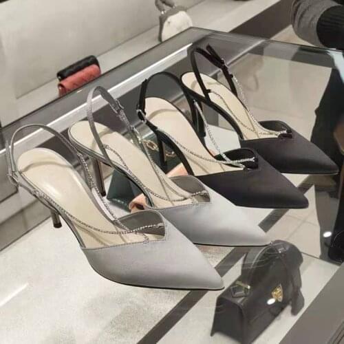 Womens Shoes 2021 Spring All-Matching New Product Trendy Rhinestone Chain Elegant Womens Chain Pointed High Heel Sandals