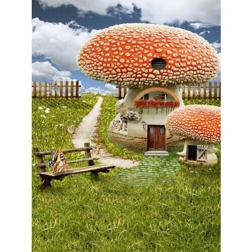 Animation mushroom house photo backgrounds vinyl fotografia baby photography backdrops for photo studio props photophone S-1913
