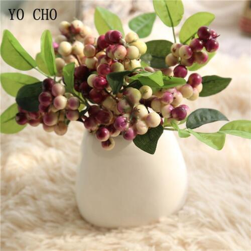 YO CHO Artificial Fruit Christmas Berries Fake Plants Plastic Beans Green Purple Berry Home Party Decoration Wedding Supplies