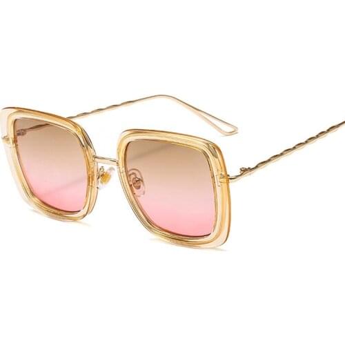 Ladies Square Sunglasses Women Design Luxury Metal Frame Brown Pink Ocean Sun Glasses Elegant Female Shades
