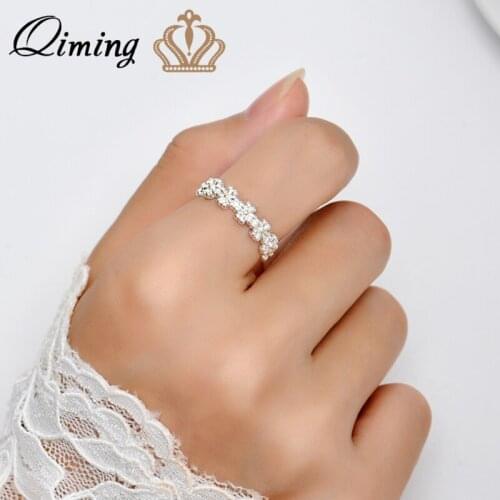 QIMING Silver Daisy Flower Rings For Women Open Adjustable Statement Sweet Jewelry Romantic Wedding Ring Gift