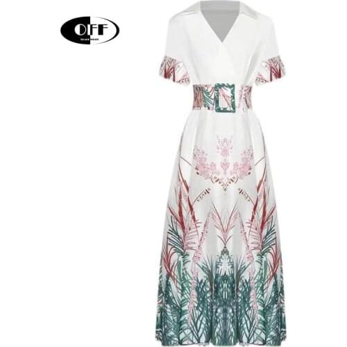 Designer Runway party evening midi long dresses for women summer vintage Plus size short sleeve v-neck lady dress femme vestidos