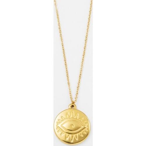 Fever&Free New Bohemian Big Round Pendant Necklace For Women Stainless Steel Gold Color Eyes Long Necklaces Fashion Jewelry Gift