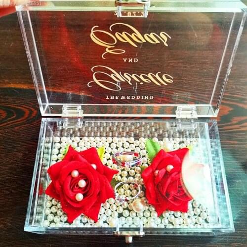 1Pcs Custom Name Date Crystal Ring Box Red rose Wedding Engagement Anniversary Girfriend Propose Ring holder Gift Box