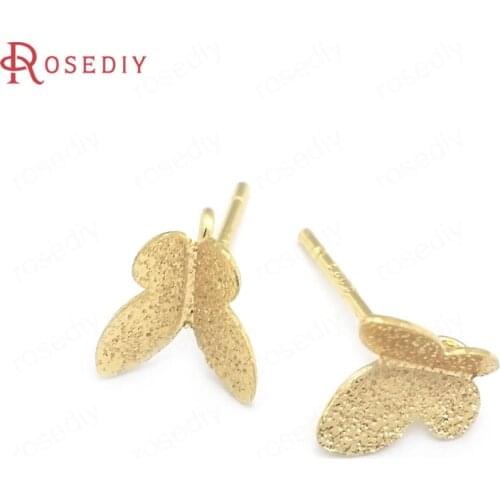 40466)10PCS Diameter 8MM 24K Gold Color Brass butterfly Earrings Pins Earrings Jewelry Making Supplies Diy Findings Accessories