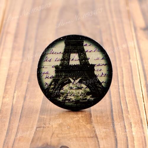 2Pcs 45mm The Eifel tower 3D Embossed Big Round Coloured Drawing Wood Cut Pendant DIY make Brooch Necklaces-(WIB-6)