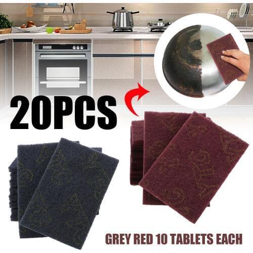 20Pcs 15 x 10 x 0.7cm Grey/Red Abrasive Finishing Fine Scotch Brite Pads Hand Sanding Grinding Pad For Kitchen Cleaning Tools