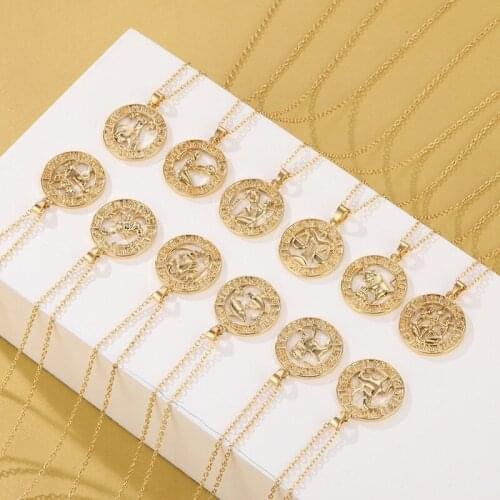 2020 Hot Style Fashion Clavicle Chain Necklace Simple 12 Constellation Totem Necklace Trend Men and Women Jewelry Direct Sales