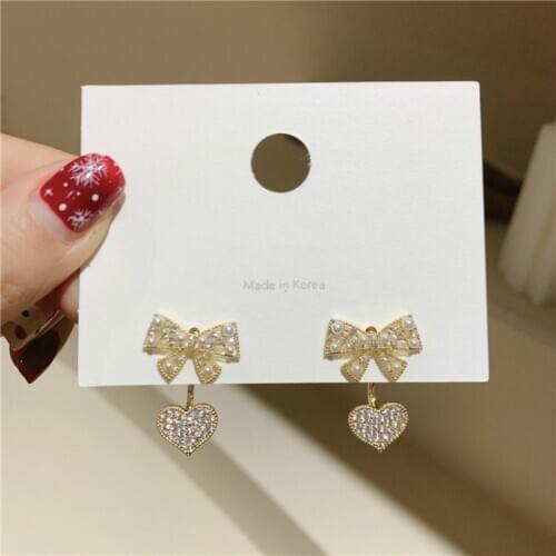 2021 Korean New Simple Love Bow Pearl Small Pendant Earrings Fashion Temperament Sweet Earrings Womens Jewelry