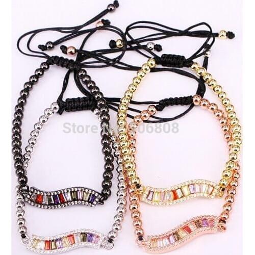 6PCS ZYZ-B7166 Full of CZ Stone Chain Charm bracelet zirconia bar bracelet Braiding Women Macrame Bracelet CZ Jewelry