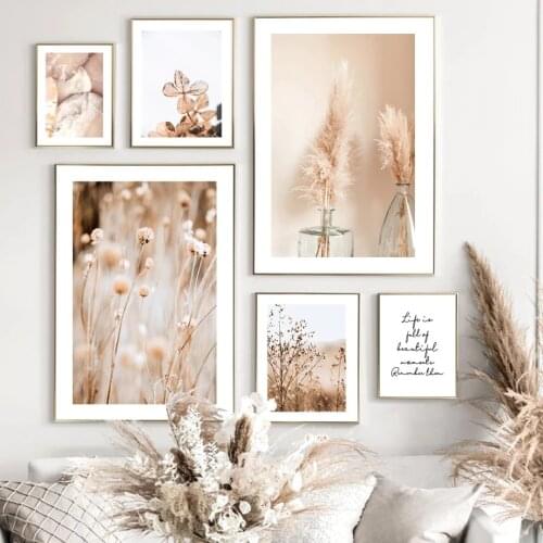 Abstract Beige Wall Art Canvas posters Leaf Plant Reed Sand Shell Flower Vase Painting Nordic Posters And Prints Decor Pictures