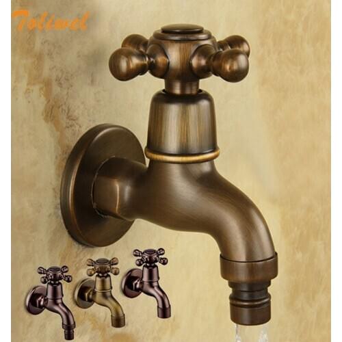 Antique Brass Bathroom Faucet Kitchen Wall Mount Sink Basin Faucets Cold Water Tap Spigot Bibcock Outdoor Garden Hose Faucet