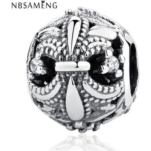 Authentic 925 Sterling Silver Bead Charm Vintage Hollow Iris Flower Beads Fit Women Bracelet Bangle DIY Jewelry YW20442