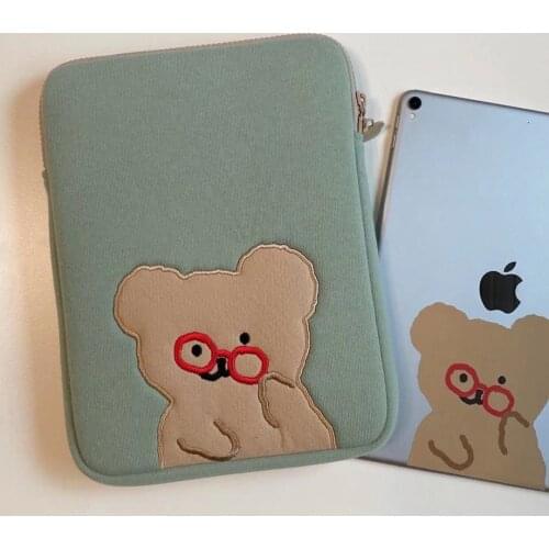 Tablet case Cute cartoon Cartoon laptop case 11/13 inch ipad liner bag iPad Tablet Bag Laptop Spectacled bear ins green