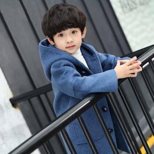 Spring & Autumn Woolen Jacket For Boy New 2021 Korean Version Fashion Coat Single-Breasted Hooded Casual Childrens Clothing