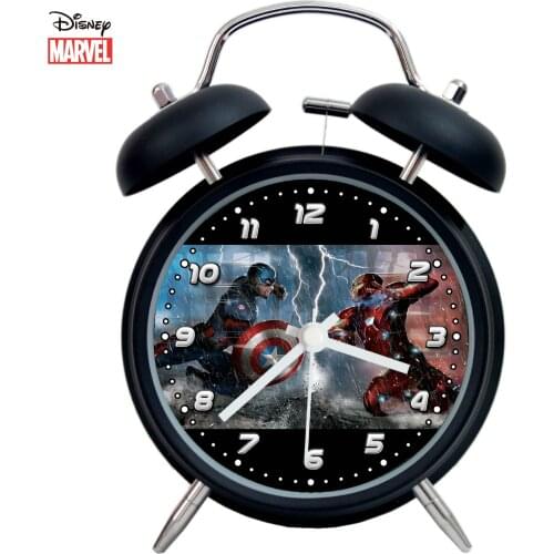 Disney cartoon Captain America Iron Man Student Childrens Bedhead Simple Alarm Clock Silent Metal Ring Boy Gift