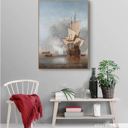 Cotton no frame classical war ship seascape canvas printings oil painting printed on cotton wall art decoration picture