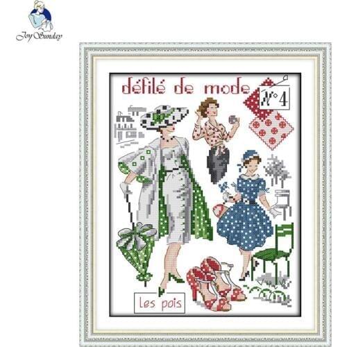 Joy Sunday Fashion models Cross Stitch Kits 11CT Printed Fabric 14CT Canvas DMC Counted Chinese Cross-stitch set Embroidery