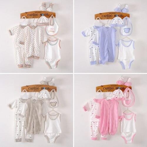 8Pcs/Set Newborn Infant Baby Boy Girl Summer Autumn Clothing Set 3Pcs Romper Hat Bib Socks Cotton Soft Clothes 4Colors