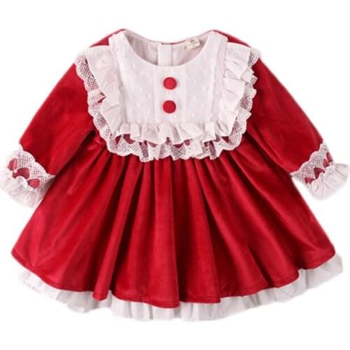 Red Christmas Dress For Baby Girl 2020 Autumn Red Long Sleeve Vintage Spanish Lolita Ball Gown Princess Dress Party Wedding 1-5Y