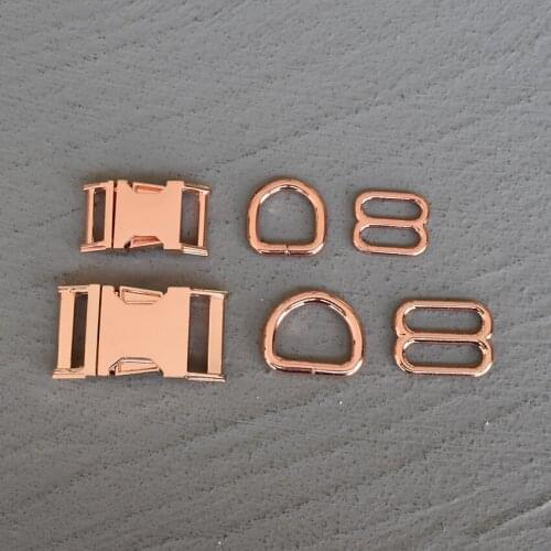 100 Sets 15/20/25mm Metal Hardware D Ring Belt Straps Slider Side Release Buckle Spring Hook For Dog Leash Accessories Rose Gold