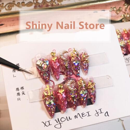 1 Pcs Nude Color nail tips Women Wearable Fake press on Nails Diamond Short Round Full Cover artificial nails with Glue SNJP8