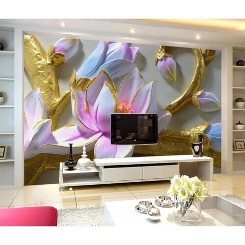 Pink Flower Mural Embossed Wallpaper Art Wall Papers Papel De Parede 3d Photo Wallpapers Waterproof Canvas Contact Paper