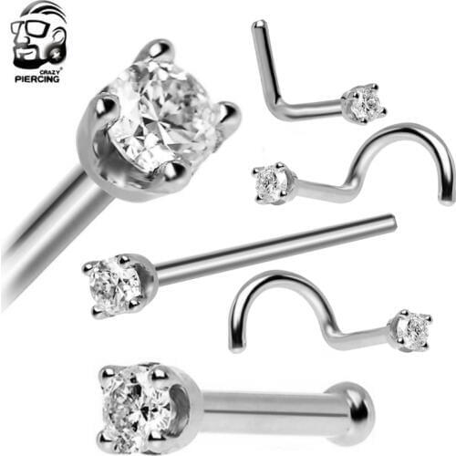 New Arrival316L Steel Nose Rings Nostril Cubic Zircon Piercing Nose Screw Curved Prong Set Hoop Stud Rings Body Jewelry