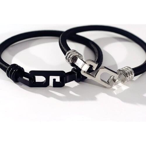 New Style Number 6 Bracelet Mens Couple Black Rope Hand Chain Fashion Black Silver Color Charm 6 Hip Hop Jewelry For Female