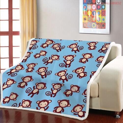 Monkey Sherpa Fleece Blanket 3D Print Plush Throw Blanket Custom Sofa Couch Nap Cover Kids Bedding Gift Blanket Plush Bedding