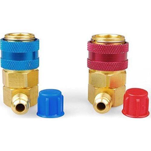 New 2pcs Adjustable R134A Quick Air-conditioning Couplers Adapters High Low AC Manifold Gauge Hose Conversion kit Car Accessory