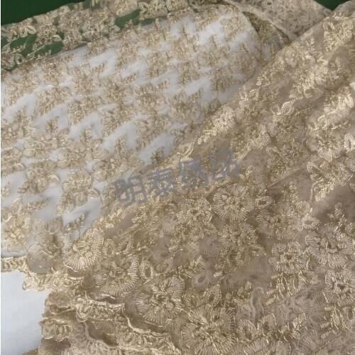 1 Meter 120cm Super Wide Luxury Dress Gold Lace Fabric Embroidered Lace Trim Mesh Vintage Golden Lace Trimming Fabric