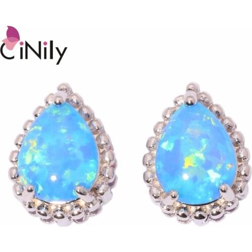 CiNily Created Blue Fire Opal Silver Plated Earrings Wholesale Retail Water Drop Fashion for Women Jewelry Earrings 12mm OH2667