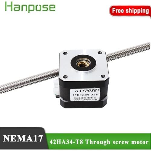 Nema17 stepper motor 42HA34-T8 Through screw motor lead 8mm 100/200/300/400mm 42 motor with screw for CNC milling machine