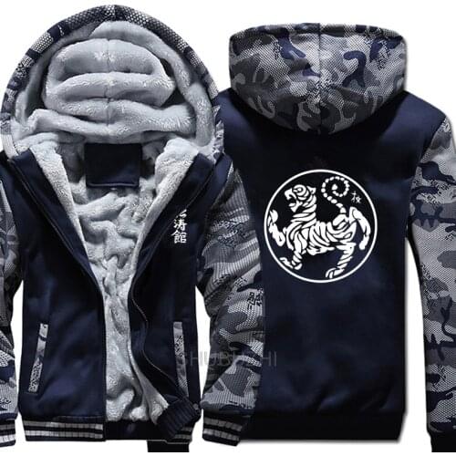 Shotokan Karate Hoodies Winter Camouflage Sleeve Jacket Men Fleece Shotokan Tiger Sweatshirts