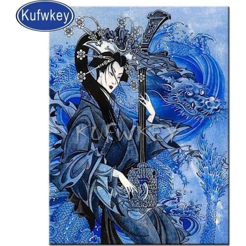 Dark fantasy art diamond embroidery woman dragon diamond painting full square round cross stitch set mosaic diamond japan lady