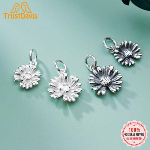 Trustdavis Fashion 925 Sterling Silver Sweet Daisy Flowers Charms Pendant For Bracelet Necklace DIY Accessories Jewelry DZ233