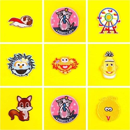Sesame Street Embroidered Patches For Clothing Kwii Cartoon Patch Iron On Patches On Clothes Cat Dog Sticker For Clothes T-Shirt