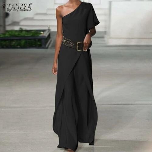 ZANZEA Summer Fashion Sexy Rompers One Shoulder Sleeve Playsuits Asymmetrical Ruffles Solid Women Jumpsuits Overalls Plus Size