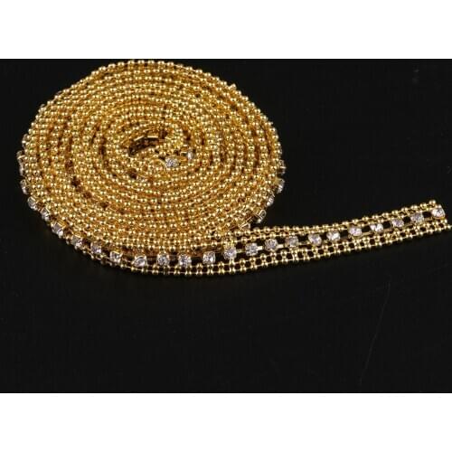 1 Yard Gold Crystal Bead Rhinestone Ribbon Trim Chain for Sewing Craft Decoration