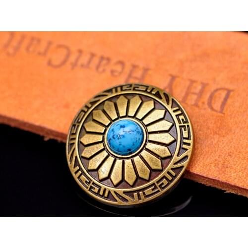 10pcs 25MM /1" Brass Southeast Tribal Sun Flower Turquoise Concho For Leathercraft Bag Wallet Belt Saddle Bridle Decor
