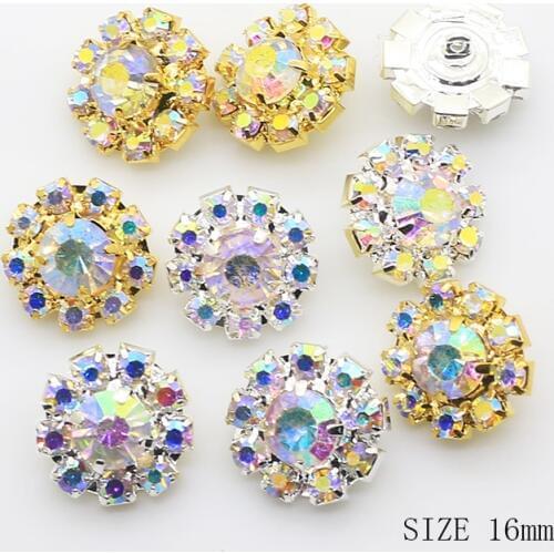 10pcs/set 16mm Round AB Colorful Diamond Rhinestone Button with Shank Crystal for Wedding Bouquet Child Hair Ribbon Decorative